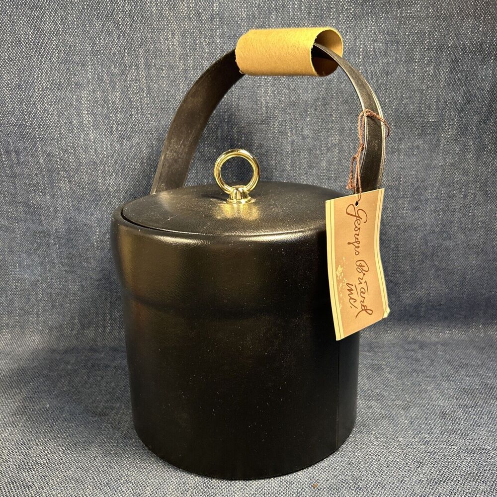 NEW Retro Georges Briard Black Vinyl Ice Bucket Entertaining Mid Century MCM